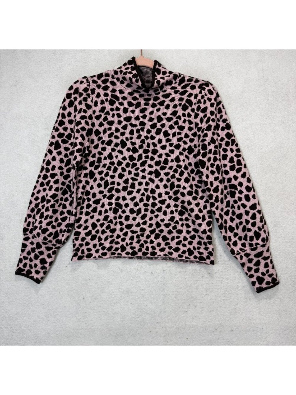 Ann Taylor Sweater Womens Medium Pink Leopard Mock Neck Balloon Sleeve Knit